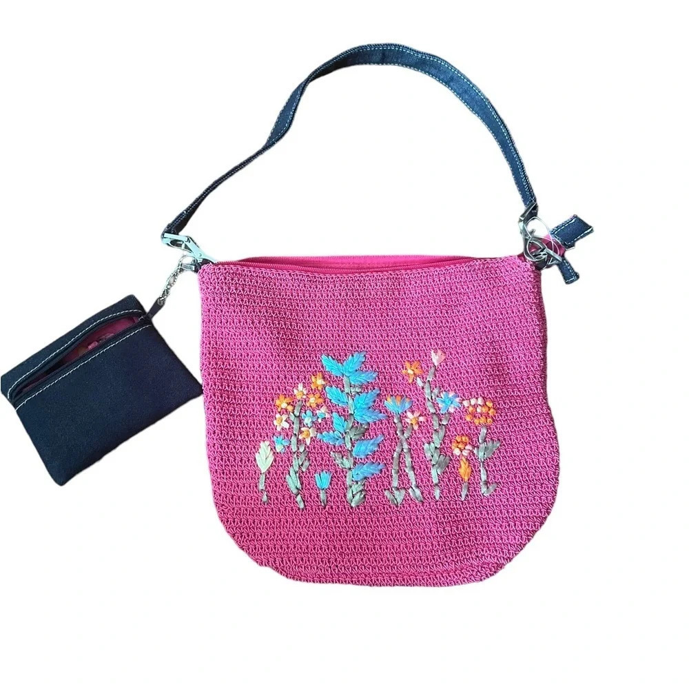 Cottagecore pink straw floral y2k bag